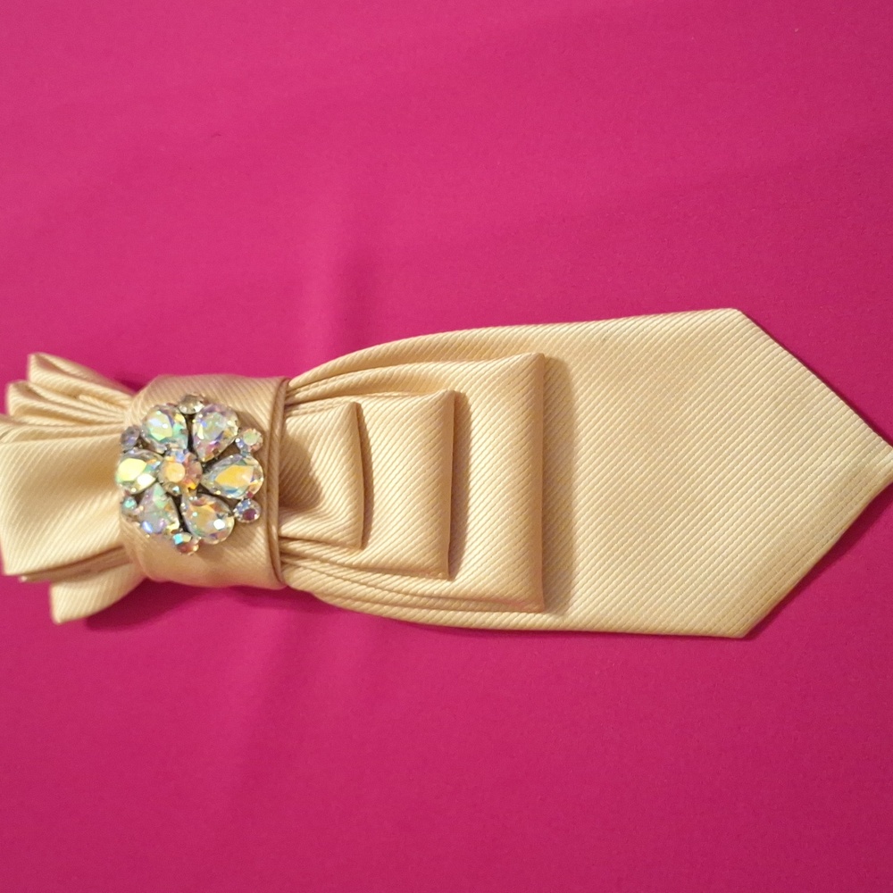Champagne Satin Necktie Necklace with Crystal Accent